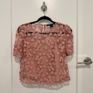 French Connection Pink Floral Lace Blouse Small